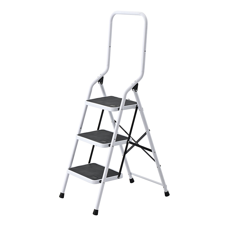 SM-TT6043A White Protective Movable Folding Three Step Ladder with Handrail Stable Master
